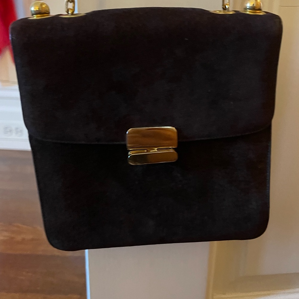 Vintage Black Suede Shoulder Bag with Good Link